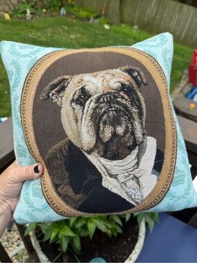 Hines of Oxford Sir Percy bulldog Dog Tapestry Pillow Velvet 12" Made in England